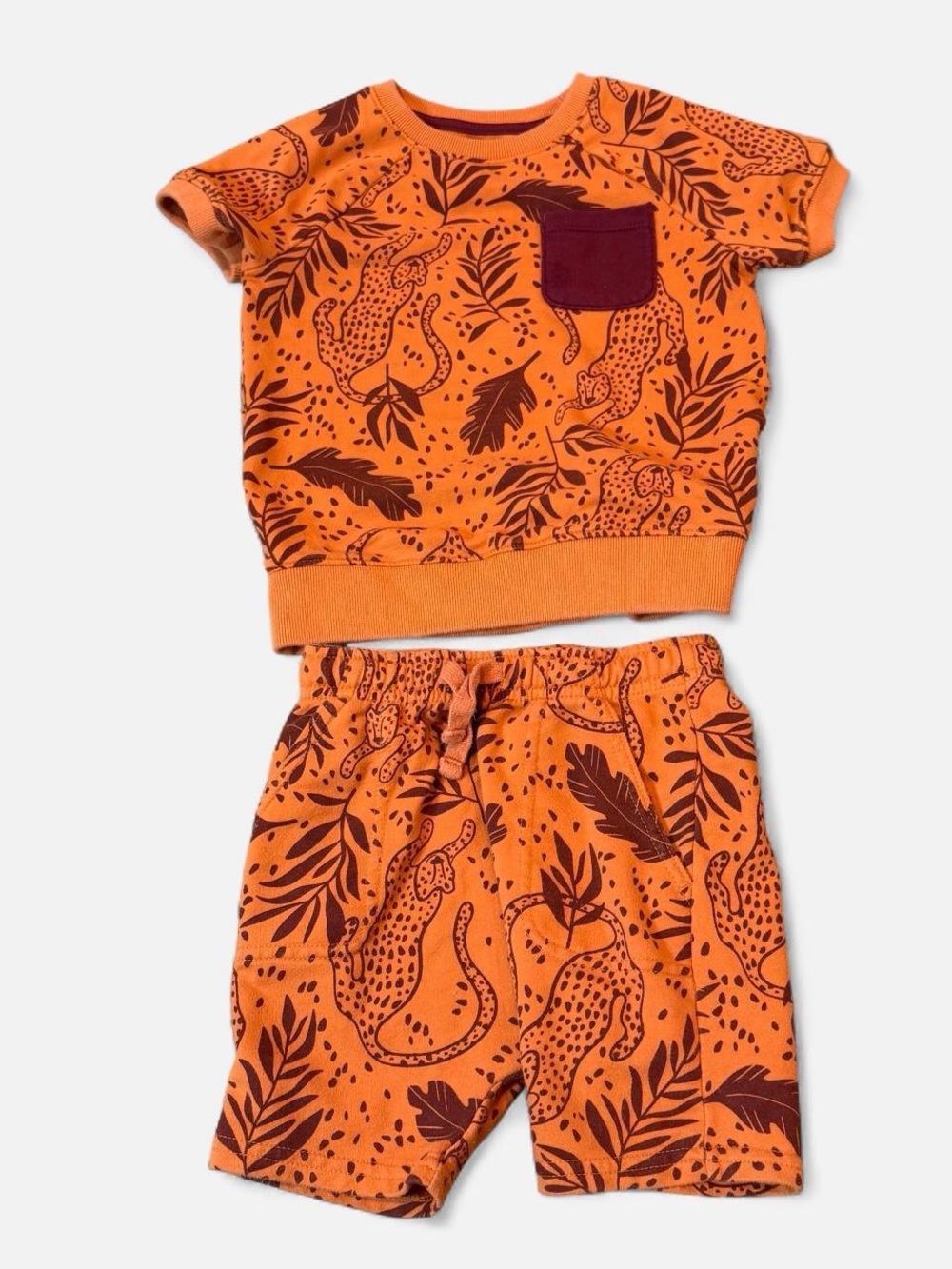 Cat & Jack Orange Jungle Animal Short Set Unisex 4T
